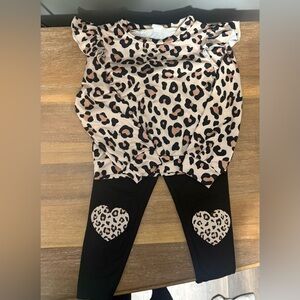 Leopard Print Kids Leggings with Heart Accents